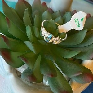 .925 Sterling Silver aquamarine & white topaz ring